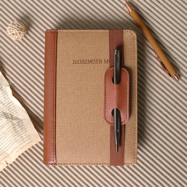 비오파파 가죽 A6 6공 바인더 만년 업무 수첩 노트 다이어리, 연브라운