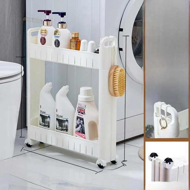 초슬림 갭 선반 주방 냉장고 측면 수납 정리함 욕실 옷장 플라스틱 공간 절약형 문 뒤 카트, 1. 10cm 폭 50cm 높이 2단으로 업그레이드, 1PIECE