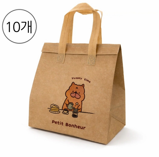 mineeo 일회용 은박 보온냉백 야미타임 캐릭터 10매입, 10개, 베이지