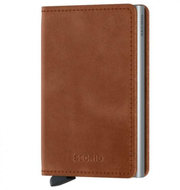 Secrid 시크리드 빈티지 SLIMWALLET 명함 카드 지갑 RFID 6.8 CM 코냑 실버 남여공용