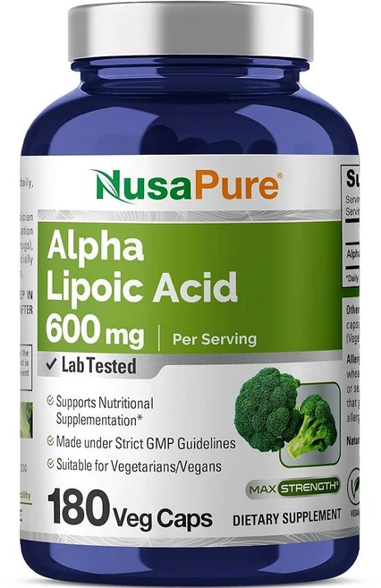 NusaPure 알파리포산 누사퓨어 알파 리포산 180개 제공량당 600mg(채식 비GMO 글루텐 프리), 1개, 180정 - 쿠팡