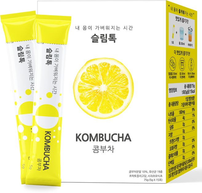슬림톡 콤부차 레몬 5g 유산균 사과초모식초 애플사이다비니거 효능 분말 꼼부차, 15개입, 1개