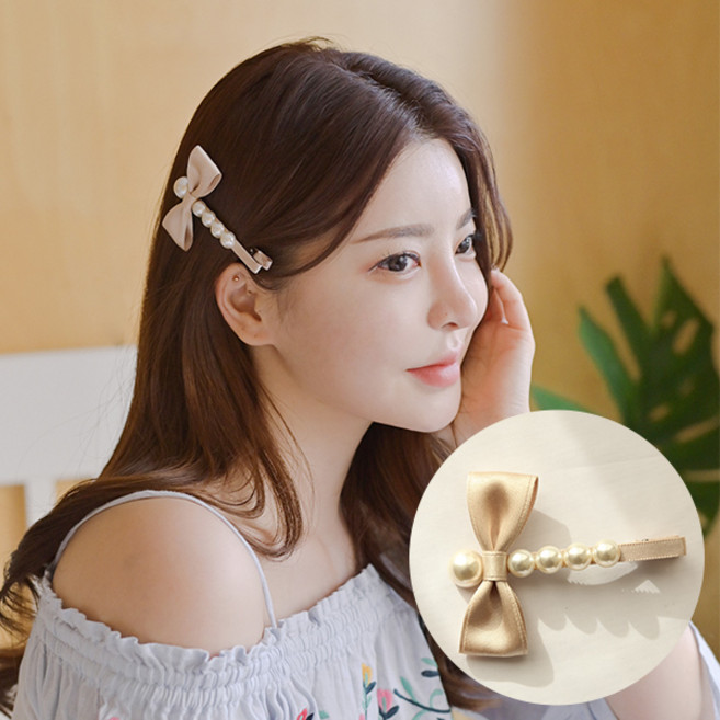 MISS21 래이마 리본 진주 악어핀 헤어핀 머리핀 (hp1645)