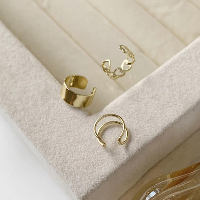 ZE645b 슬림 두줄 심플 민자 연결 하트 이어커프 모음 골드 실버 레이어드 데일리