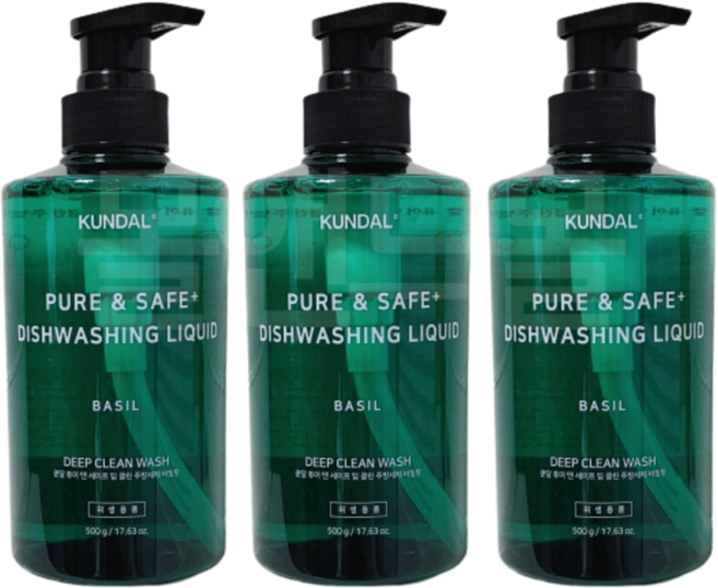 쿤달 퓨어 앤 세이프 딥 클린 주방세제 바질향, 3개