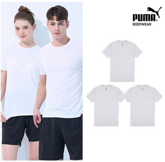 푸마 언더웨어 (2+1)푸마 베이직 벤틸레이션 공용 반팔티셔츠 화이트 3팩