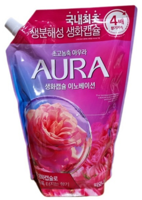 AURA 생화캡슐 섬유유연제 피오니로즈 리필, 1L, 1개입, 3개