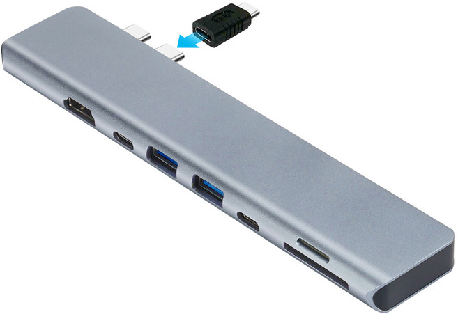 USB C타입 8 in 2 Type-C 허브 HDMI 4K60Hz USB3.0 PD100W SD/TF카드 듀얼디스플레이 맥북 어댑터, 1개, 검은색