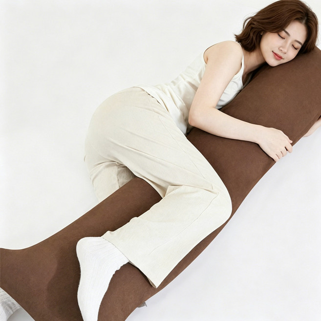 무즈 바디필로우 사계절 롱베개 긴베개 숙면 도우미, 브라운