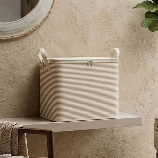 유또 대용량 패브릭 손잡이 이불 옷 정리함, 2개, 베이지