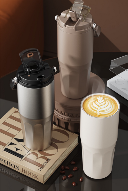 프리미엄 316 스테인리스 손잡이 텀블러, 1개, 800ml, 핑크