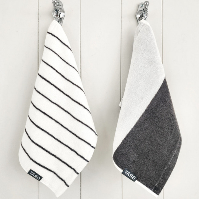 그레이 모달 부드러운 스트라이프 스퀘어 핸드타올 70g 어린이집 고리수건 주방수건, 그레이모달 핸드_블럭스트라이프, 1개