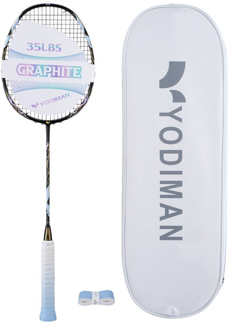 YODIMAN 배드민턴 라켓 풀 카본 5U 초경량 남녀 프로급, 1개, 요석흑