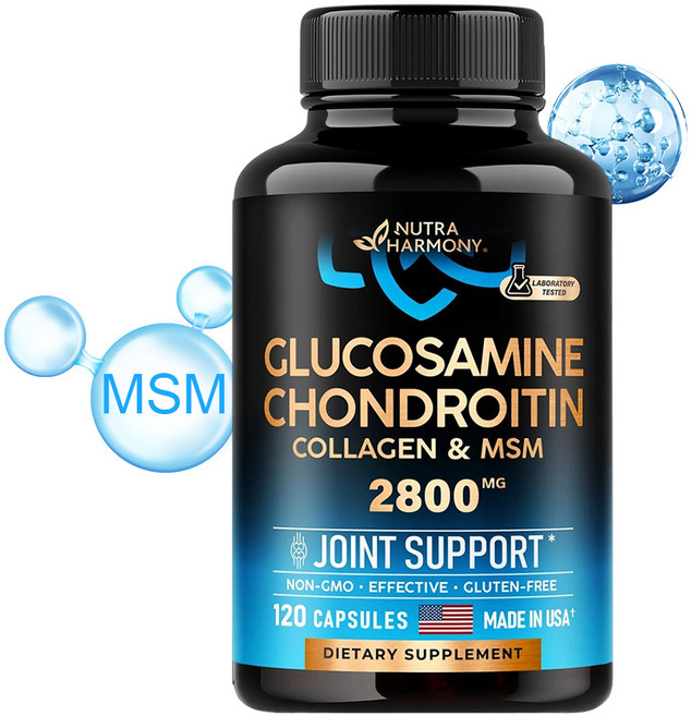 글루코사민 콘드로이틴 MSM 콜라겐 관절지원 보충제 2 800mg 남녀 모두 사용 가능, 2개, 60정