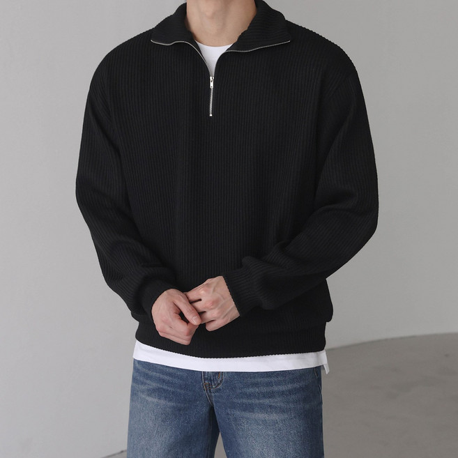 베이직바이블 남자 니트 반집업 골지 맨투맨 오버핏 티셔츠 긴팔 코디 스웨터