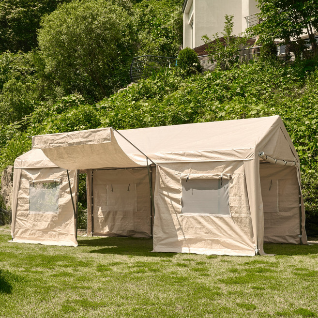 오드 대형천막 몽골텐트 차량용 장박 캠핑 캐노피 가제보 간이 주차장 3x6m, 옆문형, 아이보리