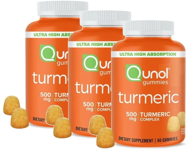퀴놀 터메릭 강황 500mg 크리미 오렌지맛 구미 젤리 Qunol Turmeric, 3개, 60정 - 쿠팡