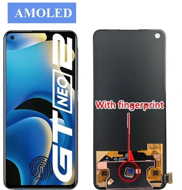 Realme GT Neo2 LCD 디스플레이 터치 스크린 Digiziter 어셈블리 용 6.62 "AMOLED 교체, 04 AMOLED No Frame