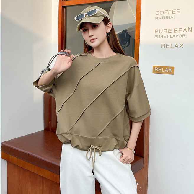 yuviny (유비니) 루즈핏 린넨 반팔 블라우스 여성 여름 오버핏 티셔츠 DX0001