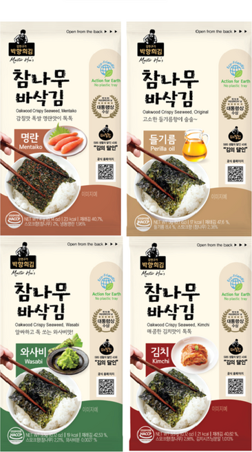 맛있는 영양김 박향희 참나무 바삭김 종합 4종세트(들기름 명란 와사비 김치/ 48봉( 각 12봉)
