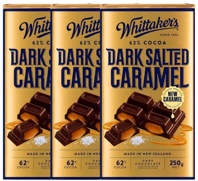[휘태커스] 다크 쏠티드카라멜 초콜렛 블럭 250g X 3개 묶음, 다크 솔티드 카라멜 250g X 3개
