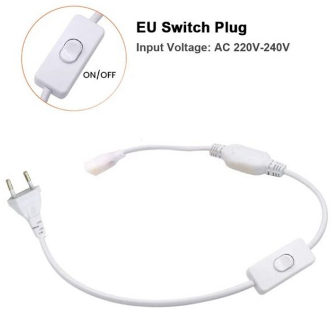 조광기 스위치가있는 AC 전원 플러그 공급 장치 COB LED 스트립 조명용 와이어/코드 110v 220v EU 288led/m 360led/m 케이블, Switch Plug 220V EU, 02 Switch Plug 220V EU