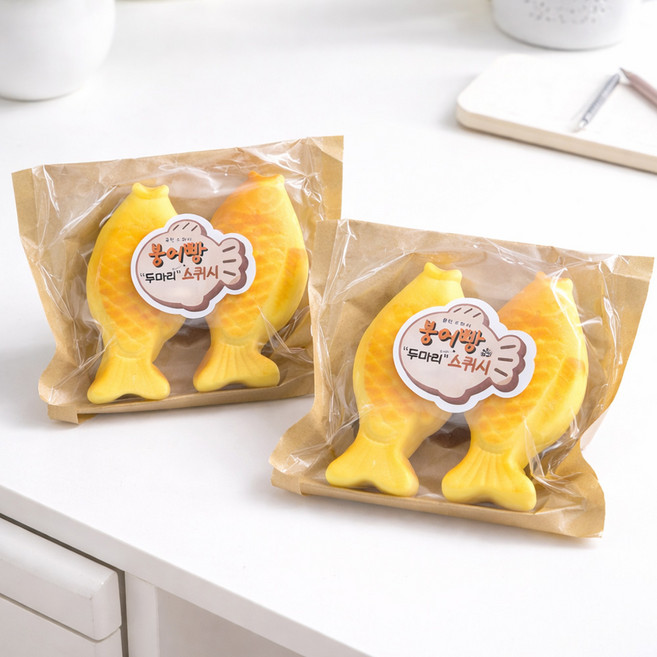 1+1 붕어빵 말랑이 (2개입) 스퀴시 치즈빵 모찌 말랑이 주물럭 슬라임 촉감놀이 스트레스볼 해소 쓸데없는 쓸모없는 웃긴선물, 1+1 (단일색상), 1개