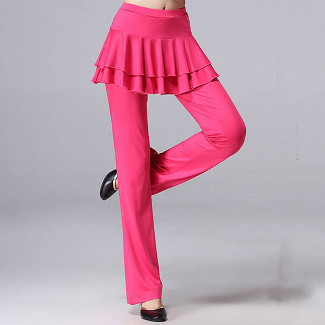 FANSYLI 여성용 댄스팬츠 패션 하이웨스트 스판 가짜 투피스 치마바지 빅사이즈 단체 댄스팬츠 X2410O28, 핑크색