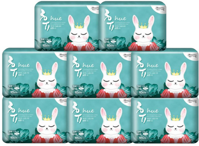 허밍스 휴 토끼 오버나이트 생리대 날개형, 10매입, 8개
