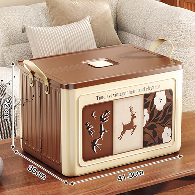 KDNC 대용량 플라스틱 접이식 생활 수납함 수납함, 그림 커피색
