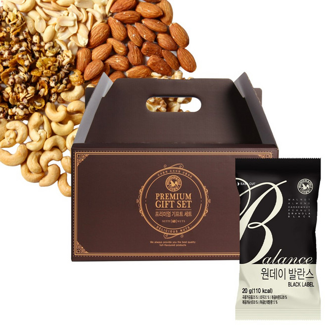 산과들에 원데이발란스블랙 60입 하루견과류 선물세트, 60개, 20g
