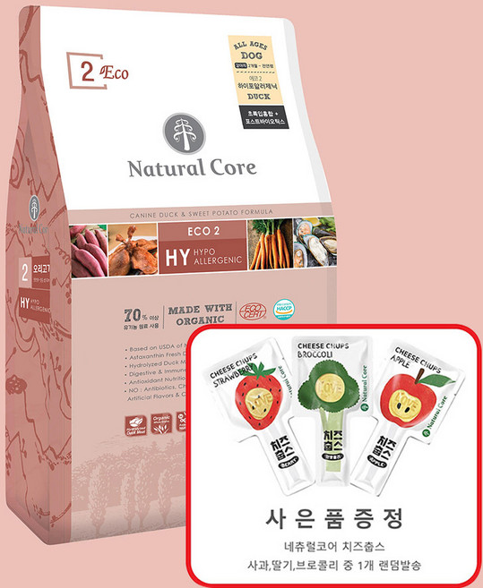 네츄럴코어 에코2 (오리) 전연령견 강아지사료 + [증정] 치즈춥스 1개, 에코2 L입자, 2kg