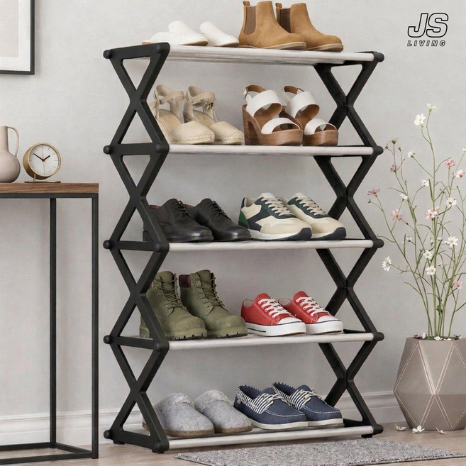 JS리빙 튼튼한 신발장 정리대 틈새 5단 수납 선반 거실 아파트 좁은 공간 정리 수납장 간이 대형 서랍장 슈즈렉 현관 실내화 정리함 슬림 신발 슬리퍼 거치대 Z&WO-8501, 우드