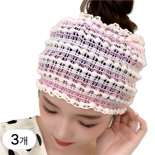 소이도르 사우나 모자 풀커버 세안밴드, 3개, 핑크(Pink)