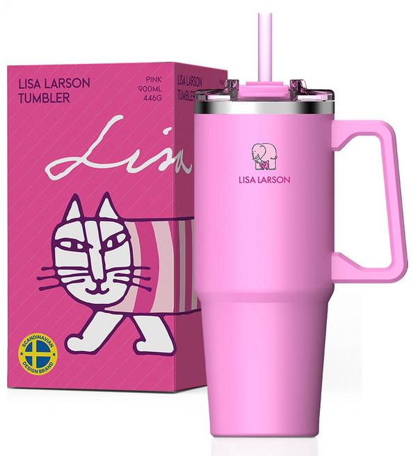 리사라르손 대용량 올스탠 텀블러 Lucky Character Package 평온의 마이키 액막이 행운 캐릭터, 1개, 900ml, 핑크