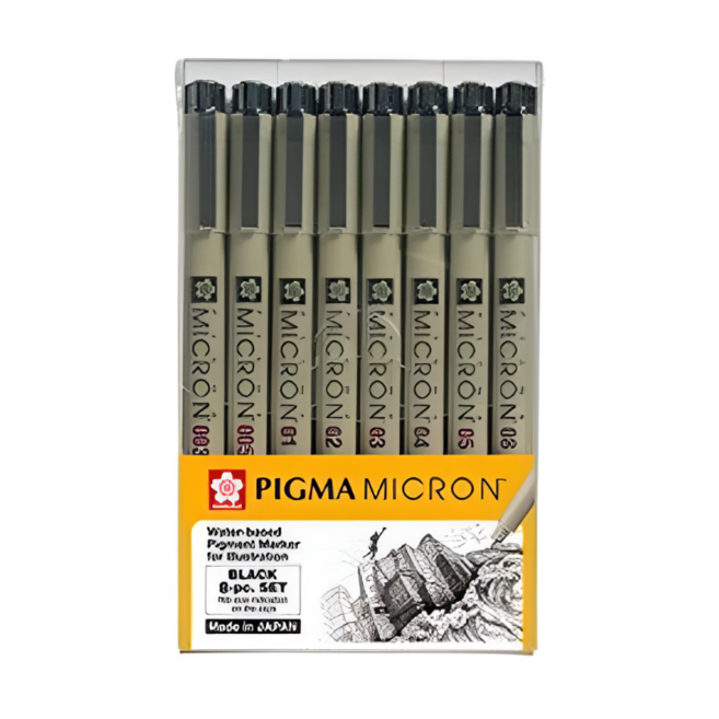 사쿠라 피그마 마이크론 볼펜 8종세트 0.15mm 0.2mm 0.25mm 0.3mm 0.35mm 0.4mm 0.45mm 0.5mm, 블랙, 1세트