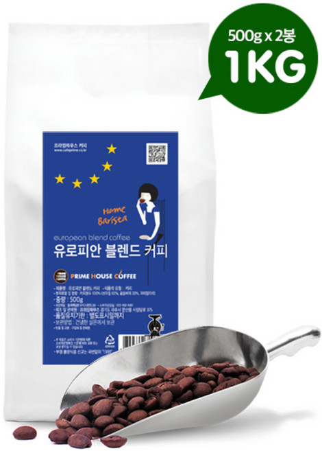 (NEW) 유로피안 블렌드 원두커피 1Kg, 홀빈 (분쇄안함), 1개