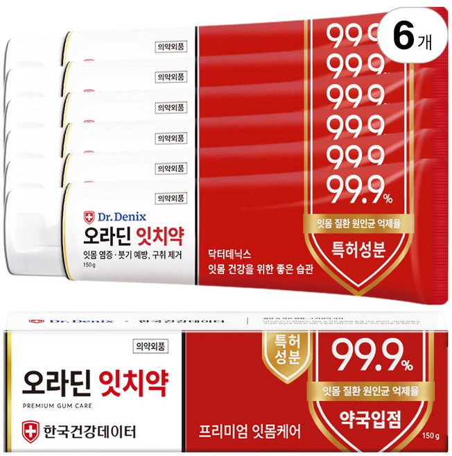 닥터데닉스 약국 오라딘 잇치약 대용량, 6개, 150ml