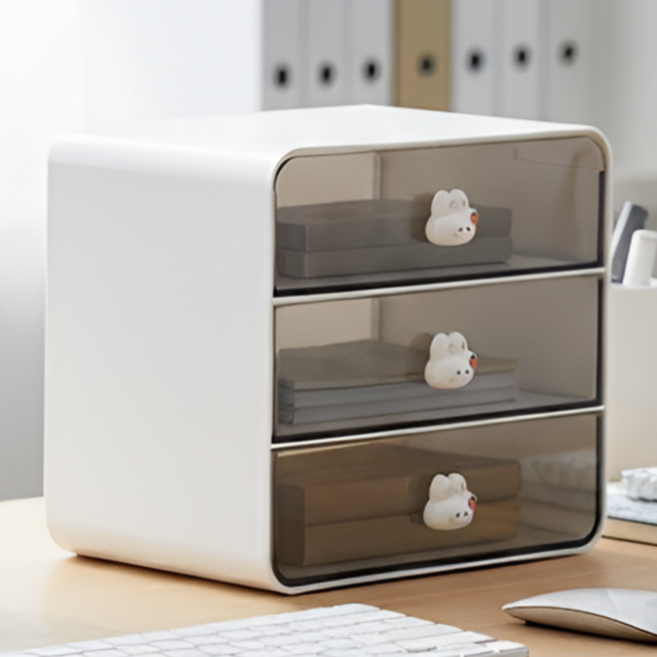 블링오피스 깔끔 책상 정리 귀여운 플라스틱 소품 미니 수납함 서랍장, 3단, 오프화이트