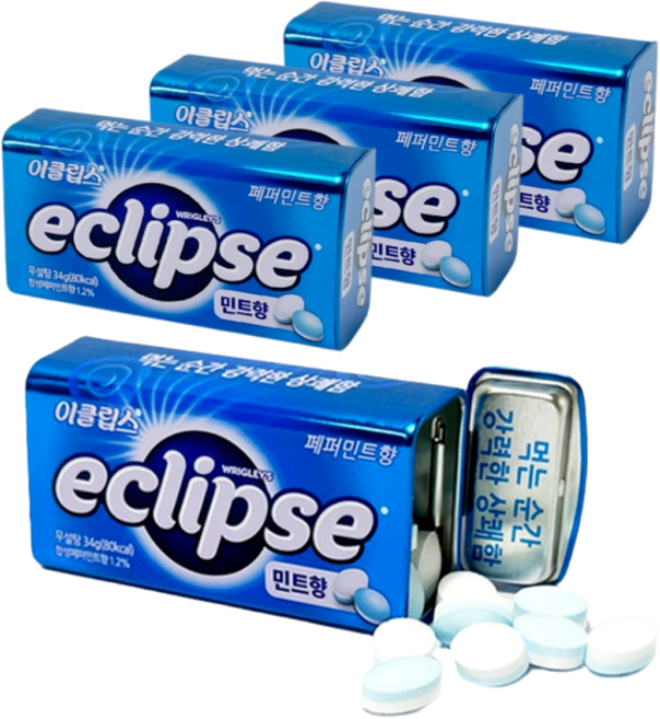 이클립스 페퍼민트향 캔디 무설탕 사탕, 34g, 4개