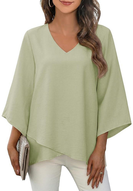 Chicyoo 3/4 Sleeve Plus Size Going Out Tops for Women V Neck Flowy Blouse Business Casual Summer W, Chicyoo 3/4 Sleeve Plus Size G
