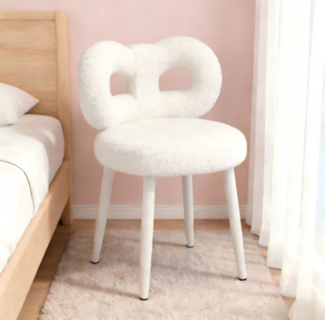 Savelio 푹신한 편안한 리본 등받이 화장대 의자 스툴, 1개, 화이트