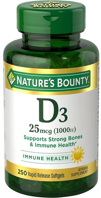 1+1 네이처스바운티 비타민D3 1000IU 250 소프트젤 속방정 비타민D 콜레칼시페롤, 2개, 250정 - 쿠팡