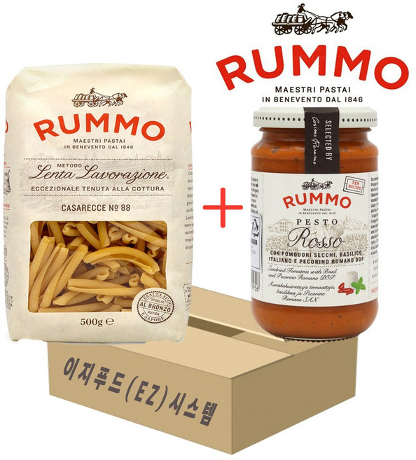 룸모 파스타 듀럼밀 이탈리아 정통 카자레체500g+페스토 로쏘 소스190g 세트, 1세트, 690g