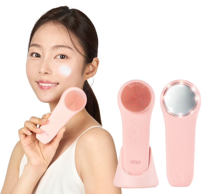 글로우텀 진동클렌저 LED 테라피 온열 쿨링 얼굴세안기 방수 무선충전 홈케어기기, 핑크