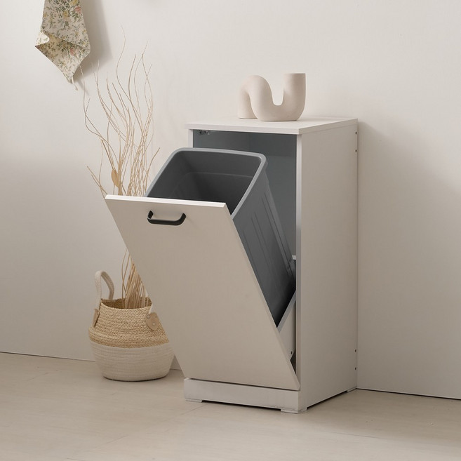 블랑누보 마린 재활용 분리수거함 가정용 쓰레기통 업소용 45L 1칸 수납장, 화이트