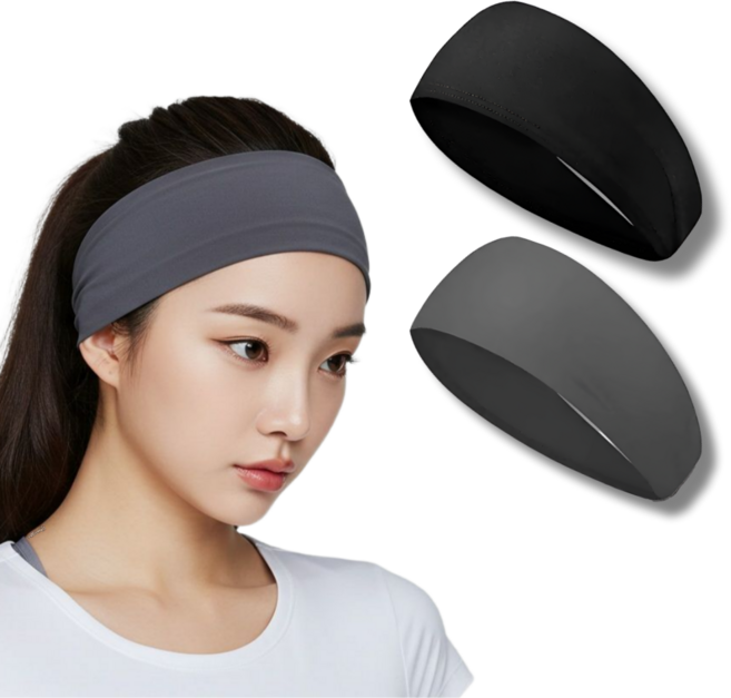 짐스터즈 스포츠 쿨 기능성 와이드 헤어밴드, 1세트, 블랙+다크그레이