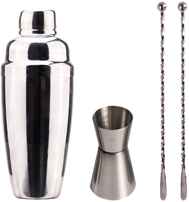칵테일쉐이커 750ml 4종 세트 칵테일 계량 스텐지거 롱 머들러 포함, 1개, 단일