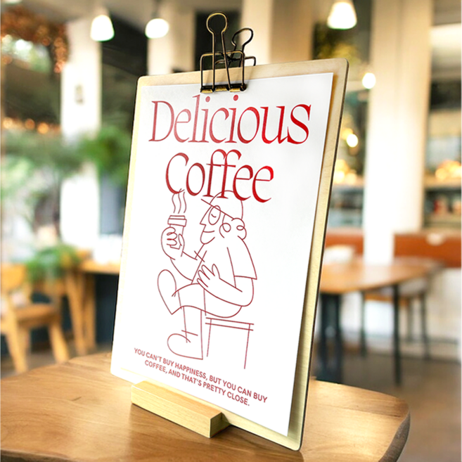 DND 메뉴판 클립보드 우드 카페, A4(우드 거치대), 1개