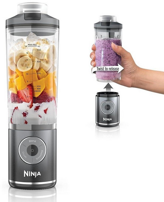 닌자 블라스트 맥스 충전식 휴대용 블렌더 650ml 크림 166055, Gray